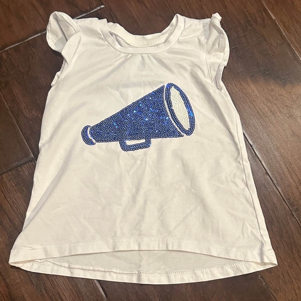 Kids' White Tee with Blue Megaphone Design